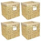 MiPoGreen Cubos plegables de almacenamiento, juego de 4 cestas de jacinto de agua, 10.5 x 10.5 x 10.5 pulgadas, contenedores de mimbre para estantes, armarios, lavandería