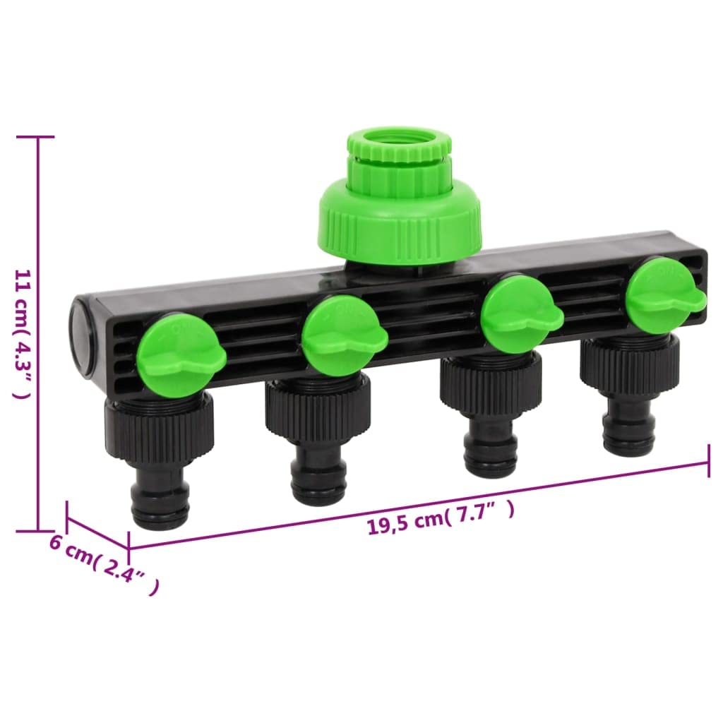 Connettore per rubinetto a 4 vie in ABS e PP, verde e nero, 19,5 x 6 x 11 cm, con attacco rapido e filettato, per irrigazione da giardino, irrigatore per prato, irrigatore, giunto per tubo