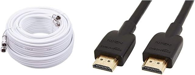 Smedz 10 m Twin Satellite Shotgun Coax Cable Extension Kit with Premium Fitted Compression F Connectors for Sky Q, Sky+ and Freesat - White & Amazon Basics High-Speed, Ultra HD HDMI 2.0 Cable, 3 m