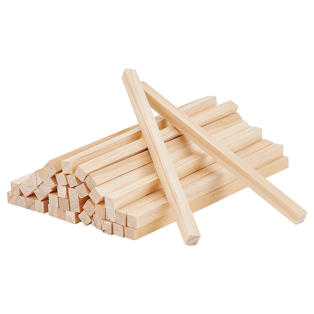 BENECREAT 40 Pcs 200x10mm/7.9x3/8Inch Square Wooden Dowel Rods, Square Wood Sticks, Wooden Craft Sticks for Crafts, Home Decor, Model Making, DIY Projects