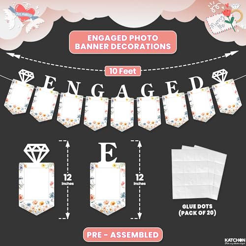 Image of KatchOn, Large Engaged Banner for Pictures - 10 Feet, No DIY | Engagement Photo Banner for Engagement Party Decorations | Just Engaged Decorations, Picture Frames for Anniversary Decor, Wedding Decor