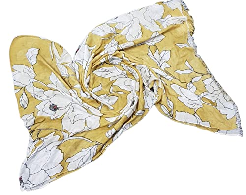 Elu Scarfs For Women Shawl Wrap - Lightweight In Silk Satin Chiffon Cotton Wool All Season Head/Neck Scarf Spring Summer Fall Winter Autumn Women's Fashion Scarves (Viscose Yellow White Leaf)… #TOP6