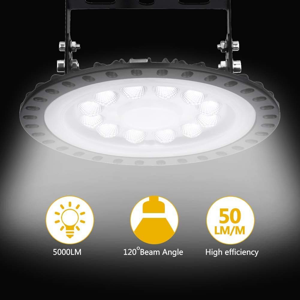 2 Faretti LED UFO 50W 5000LM - Luce Bianca Fredda 6000K IP65 Per Interni Industriali - Foto 14