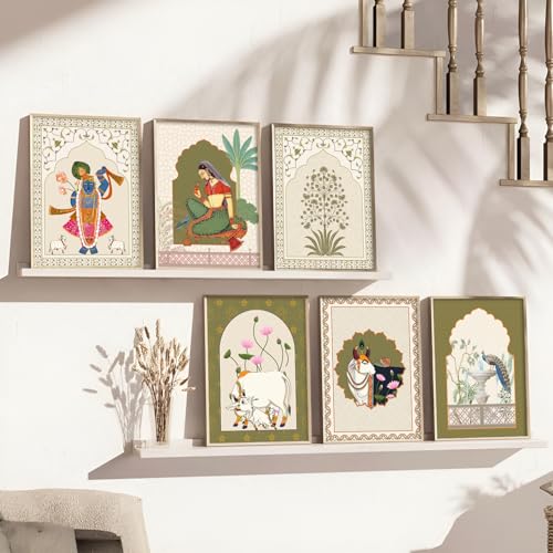 Image of Artifly - Pichwai art framed wall Painting for Living Room Bedroom Office Room Decor - Premium Pichwai Paintings for and Wall Decor (Design 4, 13x17 inch, Standard Packaging)