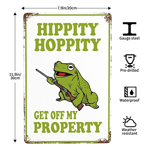 JPKIROZR retro green Hippity Frog Get Off My Property tin sign metal poster wall plaque decoration bar cafe home garage cave club garden Funny Decor art white-style-7-1-2 11.8inchx7.9inch - Image 3