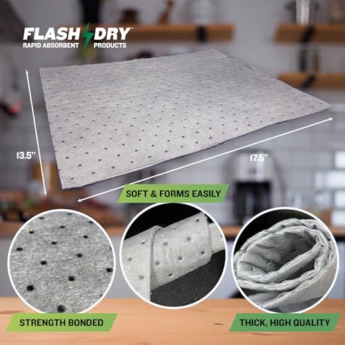 Image of FLASHDRY Universal Spill Absorbent Pads, 200-Count, 17.5 inch x 13.5 inch, Absorbs Oil, Grease, Coolant & Solvents, for Garages, Warehouses, Factories & Industrial Facilities