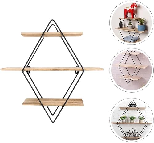 Miniatura 5 de Cabilock Estante flotante de pared para decoración del hogar, estantes flotantes de madera rústica geométrico: estante de pared de 3 niveles