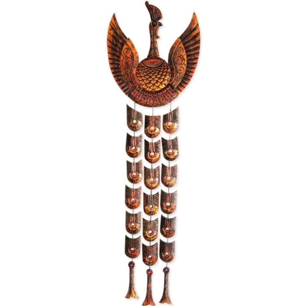 Statues de paon chinois en bois pour habiller un grand mur vide marron 152 cm