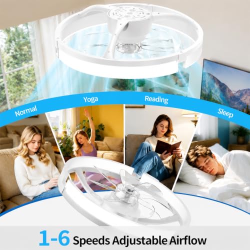 Image of Ceiling Fans with Lights and Remote - 20'' Low Profile Ceiling Fan (Beige, 20 INCH)