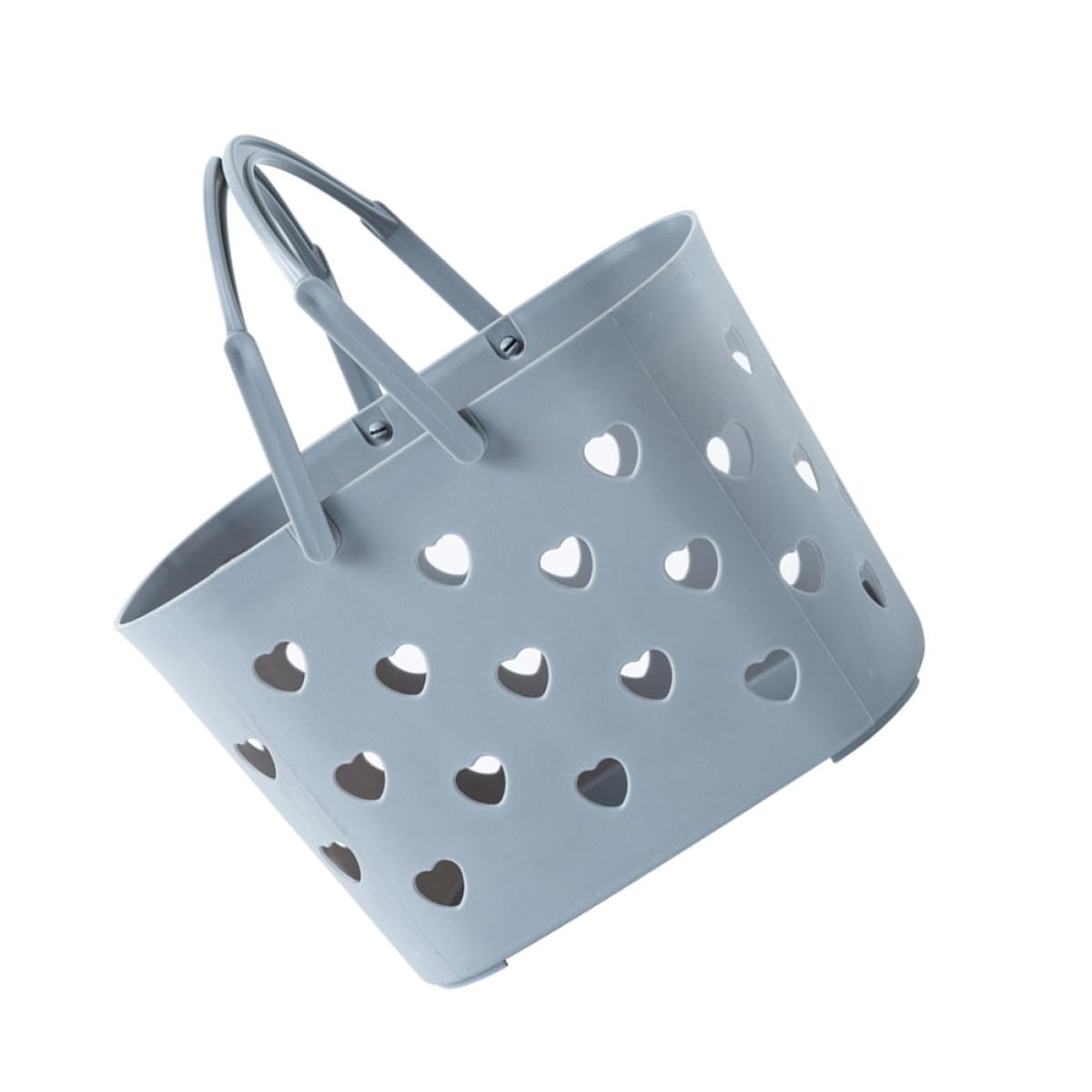 KALLORY Portable Heart-Shaped Shower Basket with Handles Gray Hollow-Out Plastic Storage Organizer for Shampoo and Toiletries Dormitory Bathroom