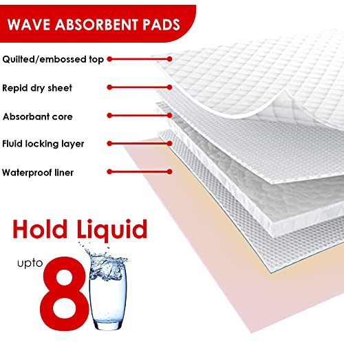 Wave Disposable Incontinence Bed Pads Super Absorbent Protection Chux Underpads Large Bed Covers Chucks 30” X 36”, 100G, 15G Sap 100 Count, Made In The Usa #TOP7