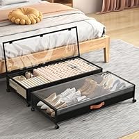 Under Bed Storage Containers With Wheels 54L Large Underbed Shoes Blankets Clothes Toy Storage Drawers For College Dorms Bedrooms Nursery Rooms Organization\u2026 (Black 2 Pack, XXL(36\"x16.6\"x7.28\"))