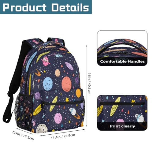 Retro Cartoon Space Kids Backpack, Lightweight School Bookbag Large Capacity Laptop Backpack Water Resistant Daypack Shoulder Bag for Teenager Boys Girls2
