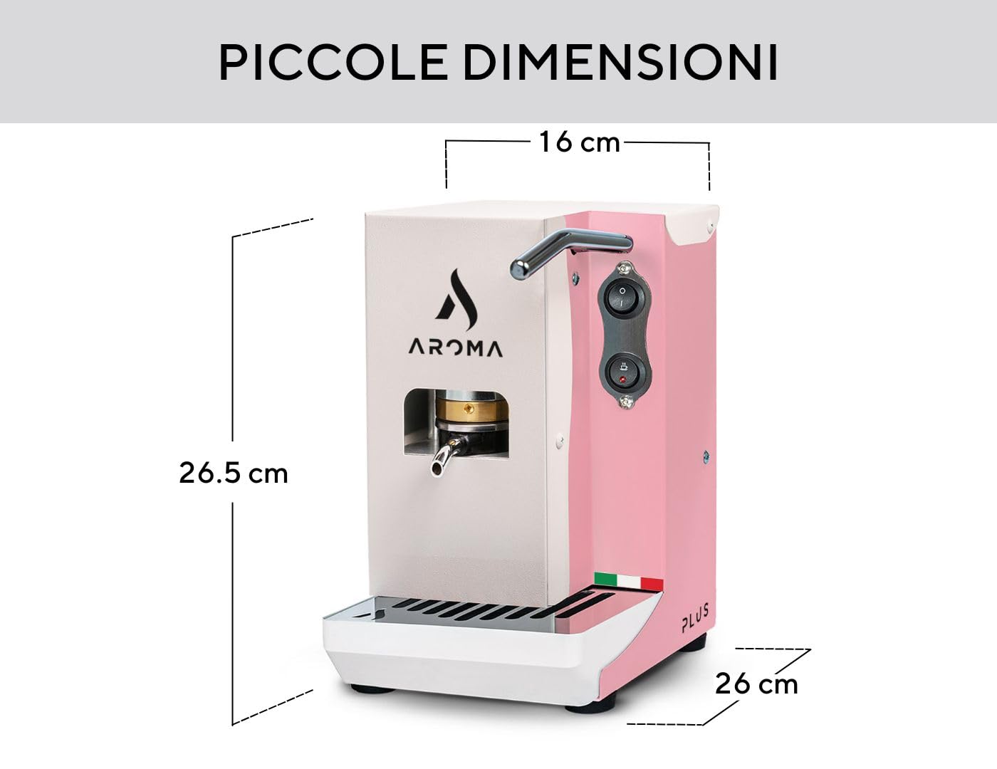 Macchina Caffè Espresso Aroma Plus Pink A Cialde ESE 44 Mm – Made In Italy, Basso Consumo 400W, Caldaia In Ottone, Tanica In Vetro - 3