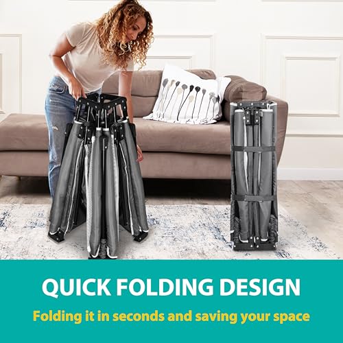 Foldable Playpen for Babies and Toddlers, 59x71 Inches Portable Playpen, Kids Collapsible Play Pen with 2 Handlers, Indoor & Outdoor Baby Fence Play Area with Visible Mesh, Dark Gray