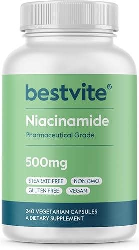 Niacinamida 500 mg 240 cápsulas vegetarianas - Sin estearatos - Vegano - Sin gluten - Sin OMG