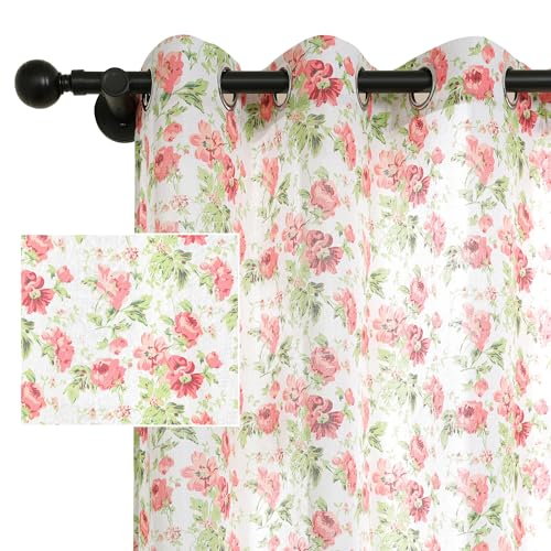 RLoncomix Floral Print Linen Curtains 72 Inches Long Farmhouse Rustic