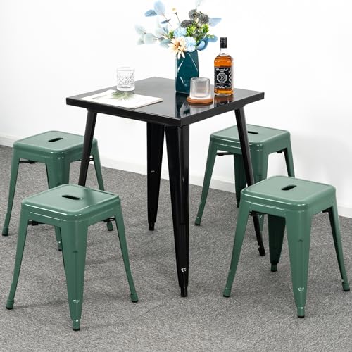 Image of Brage Living 18 Inch Industrial Metal Stools Set of 4, Stackable Classroom Stools, Backless Metal Dining Chairs for Indoor Outdoor, Kitchen Short (Dark Green)