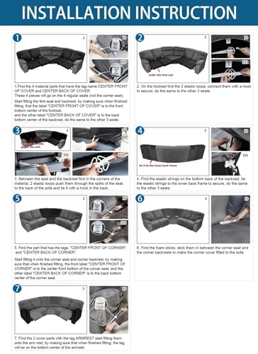 Fundas para sofá seccionales en forma de L de 7 piezas protector para sillón reclinable esquina 5
