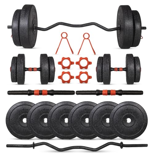 Image of FitBox Sports Adjustable 20kg Dumbbells & Home Gym Set - Weights with Curl Rod - Strength Training Equipment for Men & Women, Compact and Versatile