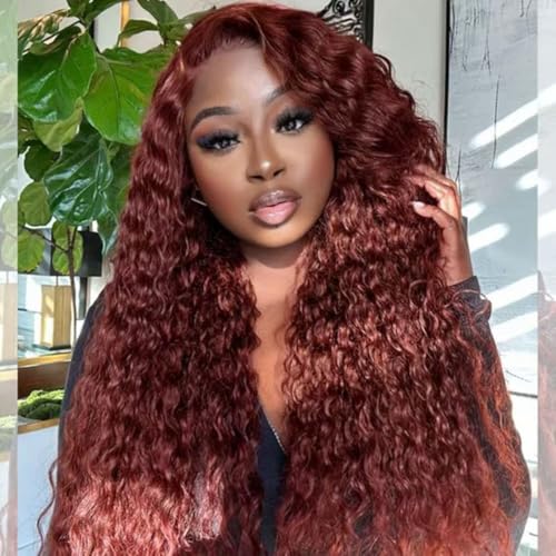 Allssur 30 Inch 13x6 Reddish Brown Deep Wave Lace Front Wigs Human Hair 200% Density HD Lace Front Wigs Human Hair Pre Plucked Natural Color Glueless Wig 100% Virgin Lace Front Wigs for Women