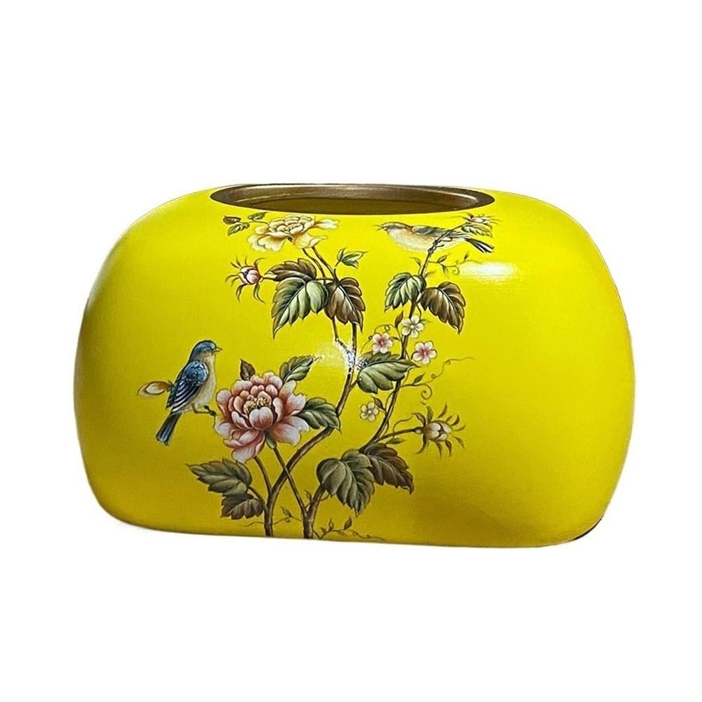 Tissue Holder Dispenser Tissue Box Ceramic Yellow for Hotel Living Room Desktop Vintage Napkin for Living Room