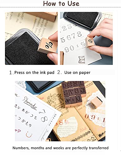 Ebrima 32 Pieces Wooden Rubber Stamp Set Week Months And Number Design Vintage Decorative Stamps For Craft Scrapbook Painting, Diary And Card Making (A) #TOP4