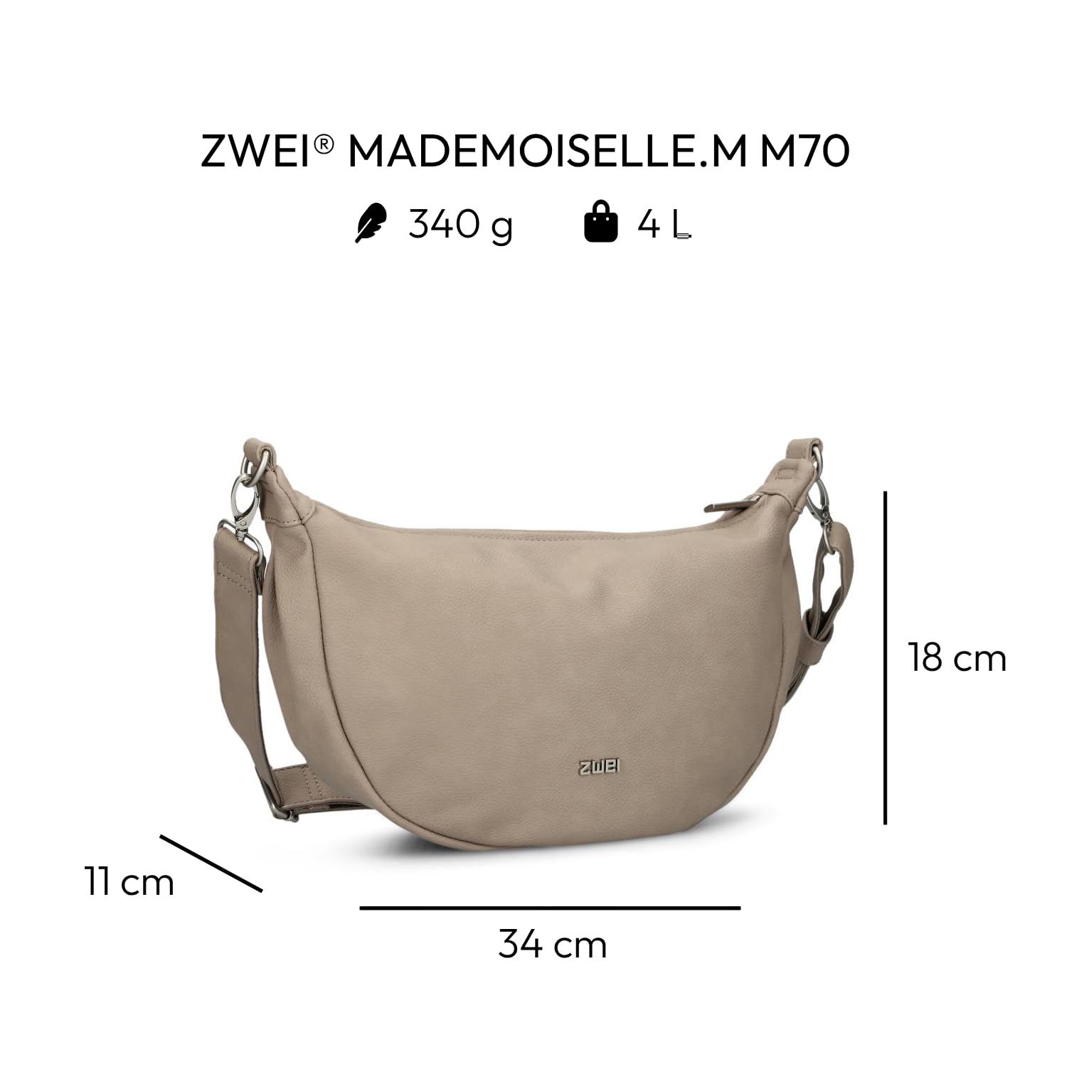 Zwei Damen Handtasche Mademoiselle.M M70 Moon-Bag 4 Liter Trend-Tasche in Halbmond-Form vielseitig als Bauchtasche Crossbody-Bag Abendtasche Umhängetasche zu tragen