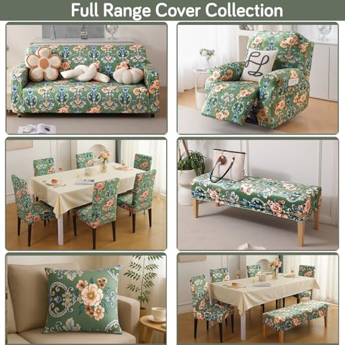 Image of HOKIPO Premium Printed Velvet Dining Chair Cover Set of 1, Green Victorian Garden (AR-5794-D4)