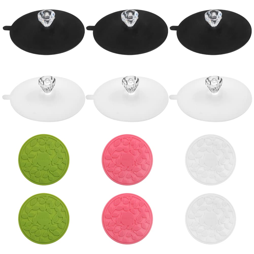 LyfLux - 12 Coperchi in Silicone: 6 Elasticizzati con Diamanti e 6 Sottobicchieri per Tazza da Tè, Acqua, Piccola Ciotola (Nero, Bianco, Rosa, Verde