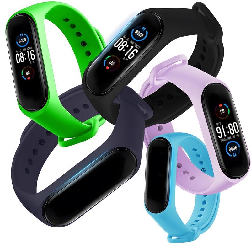 Retoo 5 pulseras compatibles con Xiaomi Mi Band 5 6 7, juego de pulseras de repuesto de silicona suave, cierre ajustable, brazalete deportivo impermeable para mujer y hombre