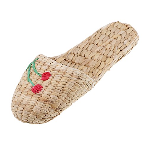 Homyl Pantufas masculinas casuais 100% feitas à mão com palha natural para uso interno, sapatos ecol