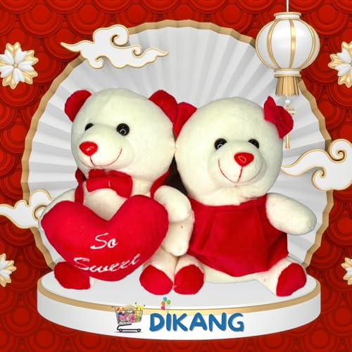 Image of DIKANG Little Cute Couple Teddy Bear for Valentine's Day Gift | Valentine Gift for Boyfriend /Girlfriend /Husband /Wife - 20cm (Off -White)