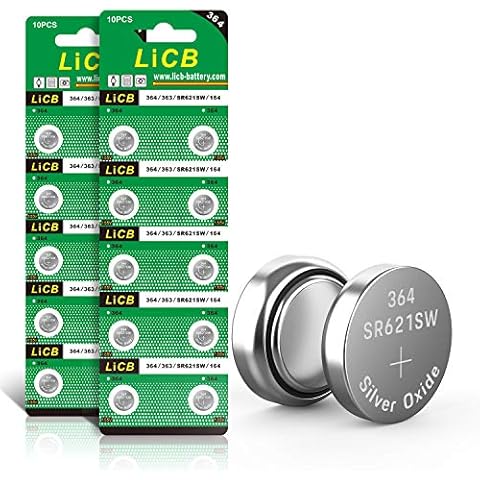 LiCB 20 Stück SR621SW Uhrenbatterie, 364 1,5V Knopfzelle Batterien V364 AG1 LR621 SR 621SW Armbanduhr Batterie Cover