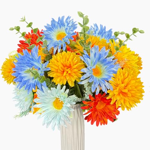 Image of Artificial Faux Gerbera Daisies Flowers Fake Silk Sunflower Spring Flowers Arrangements Cemetery Flowers for Grave Home Indoor Table Vase Wedding Party Decor(No Vase)