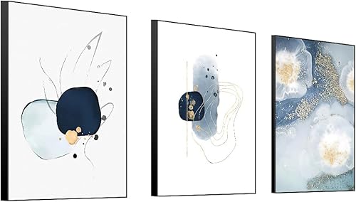 Miniatura 2 de 3 lienzos abstractos enmarcados para pared, ilustraciones en azul, blanco y gris, simple y elegante para sala de estar, dormitorio, oficina,