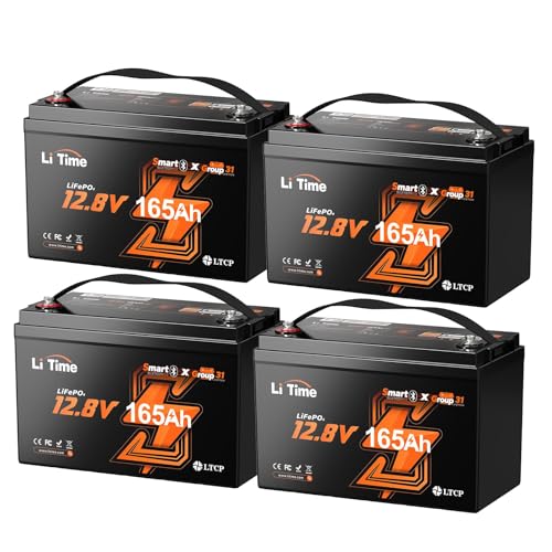 Litime 12V 165Ah Group 31 LiFePO4 Lithium Battery for RV Marine Boat(4Pack)
