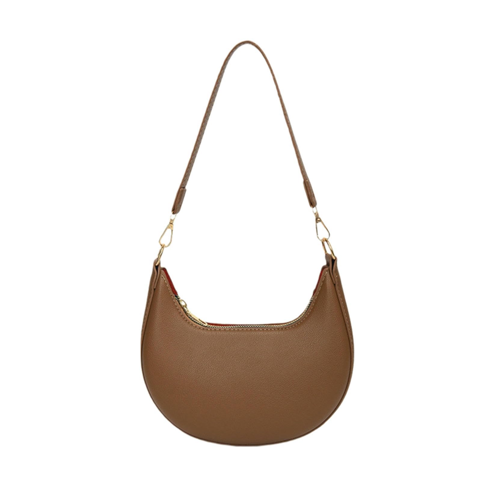 Cyuchenc Women's Brown East-West Crossbody Bag Retro Niche Armpit Bag, Popular Texture Shoulder Comfortable Portable Crescent Moon For