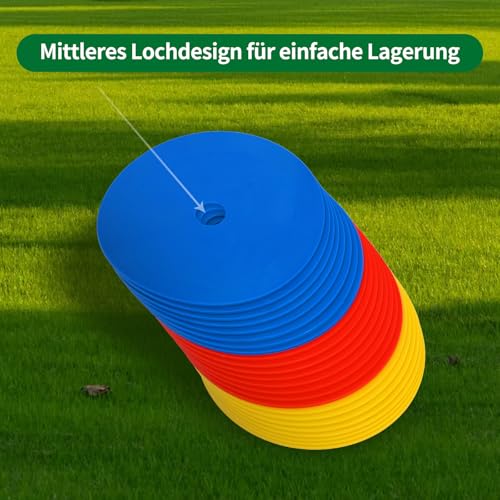 aleawol 24er Set Markierungsscheiben, 15cm Markierungshütchen Fussball Flach, Rutschfeste Markierungsteller Fussball Flach mit Organizerhalter, Bodenmarkierung Trainingszubehör für Fußball, Basketball