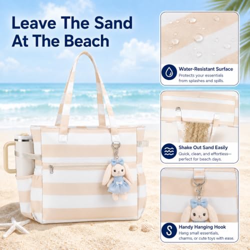 Image of LEDAOU Beach Bag Waterproof Sandproof Women Beach Tote Pool Bag with Zipper for Swim Gym Grocery Travel with Wet Pocket
