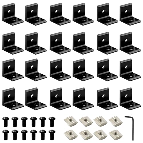 Image of 24 Pack 3030 Corner Bracket Connector 30 Series Aluminum Extrusion Profile Accessories Hardware, 90 Degree Angle Bracket for 30x30 Extruded Aluminum Black
