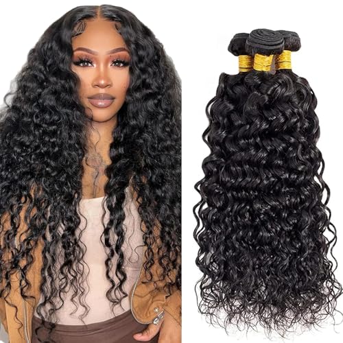 26 28 30 Inch Natural Black Color Water Wave Bundles Brazilian Unprocessed Virgin Hair Color #1b Wet And Wavy 3 Bundles 150g