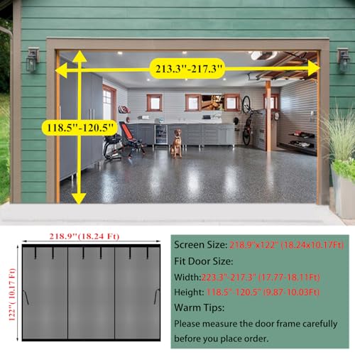 Image of Garage Door Screen 18x10ft For 2 3 Car, Retractable Fiberglass Magnetic Screen Mesh Curtain Doors, Heavy Duty Weighted Bottom, Easy Assembly, Hands Free for Garage Carport Patio Porch (Black, 18x10ft)