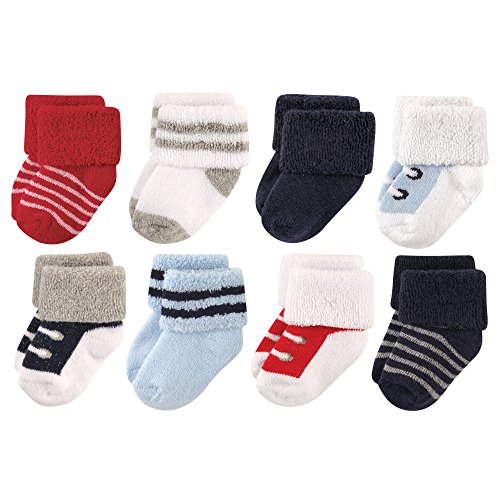 Luvable Friends baby boys Newborn and Terry Socks, Red Navy 