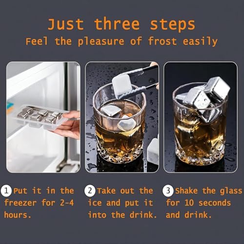 Image of 6 Stainless Steel Whiskey Stones Ice Cubes with Tongs & Container - Food Grade Quick-Frozen Ice for Red Wine, Whiskey, Cocktails - Reusable Metal Ice Cubes for Chilling Drinks (6 PIC)