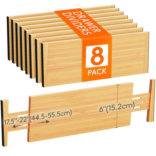 Lifewit 8 Pack 6" Deep Bamboo Drawer Dividers, 17.5-22" Expandable