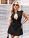 YMDUCH Women's Sexy Deep V Neck Cap Sleeve A-line Mini Club Party Dress Black