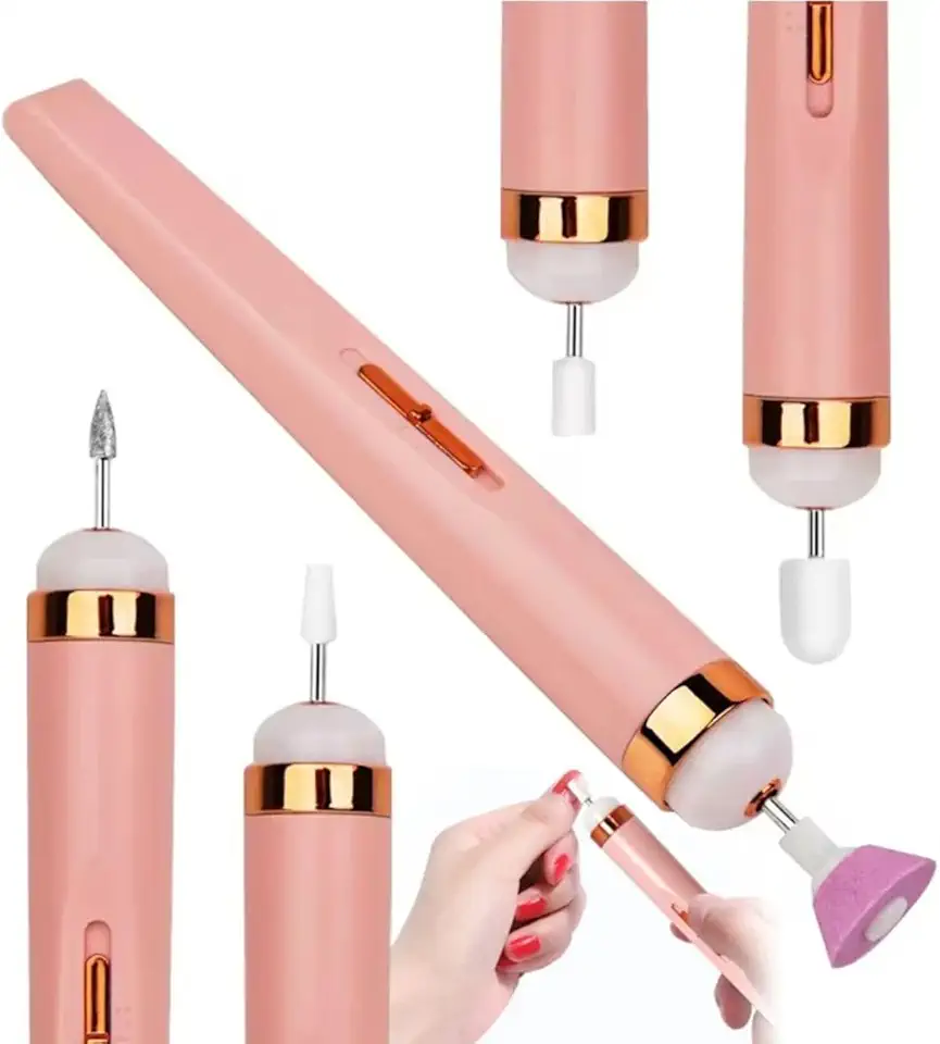 Lixadeira Elétrica de Unhas 5 em 1, Kit Manicure e Pedicure Profissional, Rosa, Portátil, Recarregável USB, Com 5 Bits Intercambiáveis