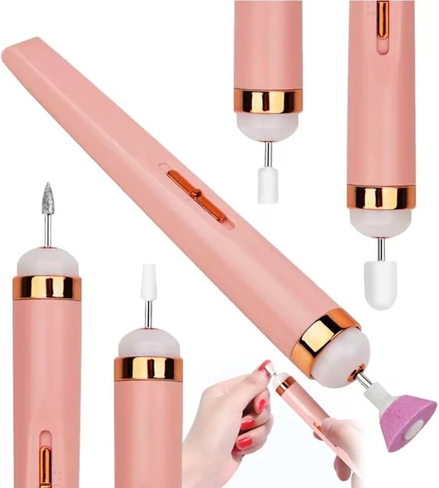 Lixadeira Elétrica de Unhas 5 em 1, Kit Manicure e Pedicure Profissional, Rosa, Portátil, Recarregável USB, Com 5 Bits Intercambiáveis