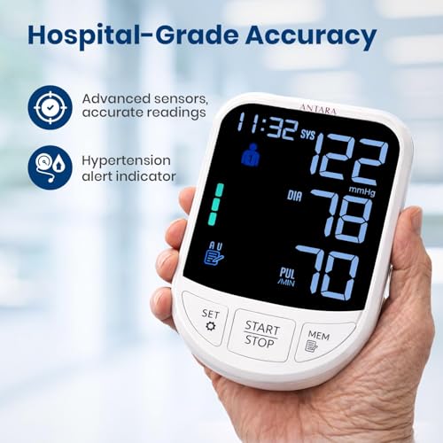 Image of Antara AGEasy (Max Group) Automatic BP Monitor | Digital Blood Pressure Machine | Large 4.7 inch LED Display | Clinically Accurate | 2 Users Memory (180 Readings) | Adjustable Arm Cuff (22-42 cm) | 2-Year Warranty